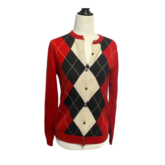 Tabi Merino Wool Retro Preppy Argyle coat of arms button up cardigan. Sz S - Picture 4 of 16